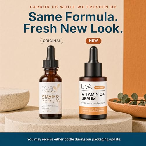 Eva Naturals Vitamin C Serum, Retinol, Niacinamide & Salicylic Acid, 1 oz | Hyaluronic acid, dark spots, brightening, dark spot remover & corrector, anti-aging