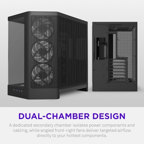 NZXT H6 - Compact Dual-Chamber ATX PC Case - White | Dual-chamber ATX case supporting up to 10 120mm fans and 360mm radiators, with back-connect motherboard compatibility.