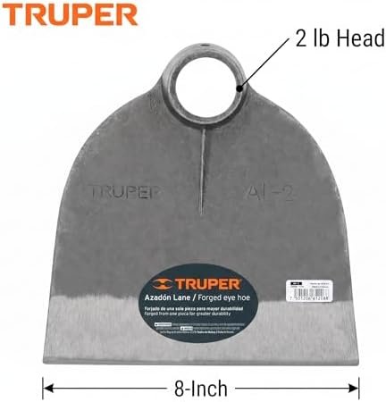 Truper Lane No. 2 Field Hoe Head, 2 lb Forged Steel, Heavy-Duty Replacement Hoe Head for Agriculture and Landscaping (Model AL-2/10606)