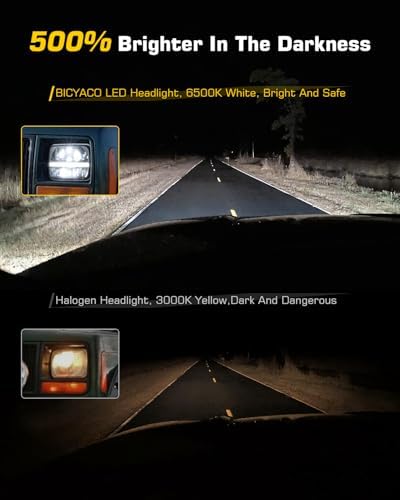BICYACO 1 Pair 105W Rectangular 5x7/ 6x7 Inch Led Headlight High Low Beam Headlamp Compatible with Jeep Wrangler YJ Cherokee XJ Kenworth T300 1997-2010 Replacement H6054 H5054 H6054LL 69822 6052 6053