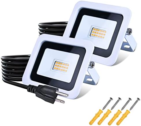MIWAT 20W 2Pack LED Flood Light, White LED Work Light with Plug