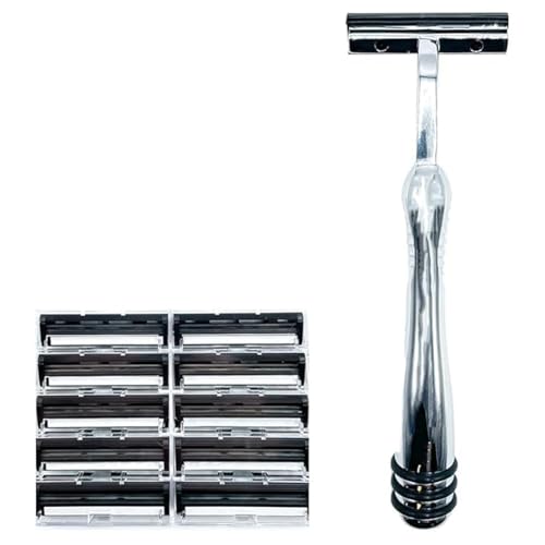 Taconic Heavyweight Trac II-Compatible Razor with 10 Cartridges | All-Metal Non-Pivoting Razor Fits Trac Ii-Style Twin Blade Cartridges And Includes
