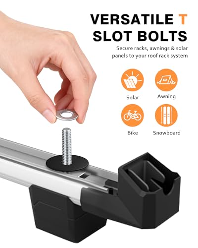 T Slot Bolts for Roof Rack Cross Bars, Platform, Cargo Basket, Stainless Square T Track Bolt Adapter to Secure Bike/Ski/Kayak Rack, Solar Panel
