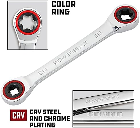 Powerbuilt E10/E12 Ratcheting Double Box-End E-Torx E-Star Wrench, 72-Tooth Ratcheting Wrench with 5-Degree Swing for Tight Spaces - 641760