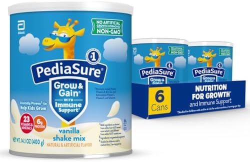 PediaSure Grow & Gain Shake Mix, 6g Protein, Vanilla, 14.1 oz Can, 3pk | 24 Servings, Great-Tasting Nutritional Shake Mix with Immune Support for Kids, 23 Vitamins & Minerals, Non-GMO & Gluten-Free