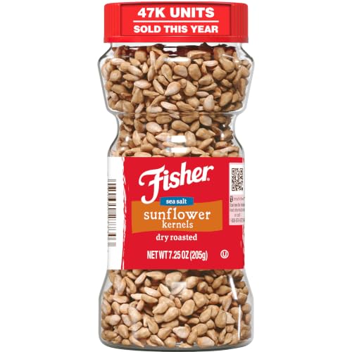 Fisher Dry Roasted Sunflower Seeds Kernels with Sea Salt, 7.25 oz, Sunflower Seeds to Eat, Gluten-Free, No Sugar Added, Crunchy Snacks for Adults, Perfect for Salads, Yogurt, & On-the-Go Snacking