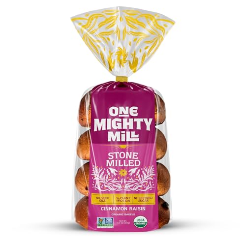One Mighty Mill Whole Wheat Cinnamon Raisin Bagels, 100% Organic, Fresh-Milled, Stone-Ground Flour - No Preservatives or Artificial Ingredients