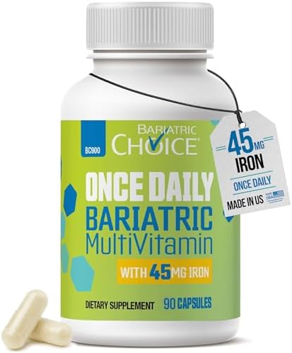 Bariatric Choice Once Daily Bariatric Multivitamin with Iron 45mg, 1 Month | 1-Mo Supply, Once Daily Easy-to-Swallow Capsule for Gastric Bypass & Sleeve Patients – High Potency Vitamins A, D, B12, More
