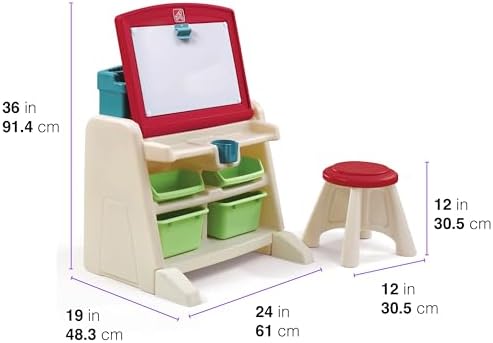 Step2 Flip & Doodle Easel Desk With Stool, Kids 2 in 1 Activity Table, Art Board, Made of Durable Plastic, For Toddlers 2+ Years Old