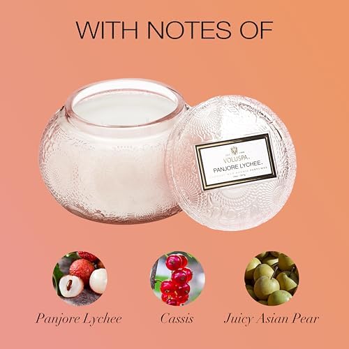 Voluspa Panjore Lychee, Glass Chawan Bowl Candle, 14 oz, 50 Hour Burn Time, Coconut Wax for Clean Burning, Handcrafted in the USA