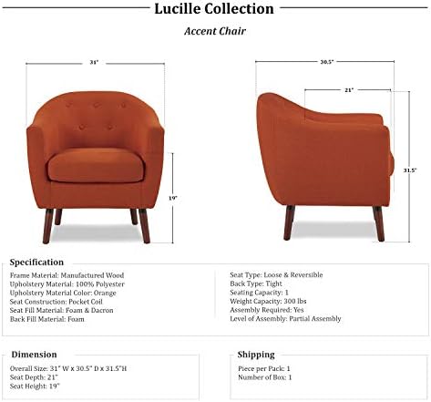 Homelegance Lucille Modern Accent Chair, Upholstered Reading Chair with Button-Tufted Back, Sloped Arms, Removable Seat Cushion Cover and Espresso Wood Legs, for Living Room, Bedroom or Office, Blue