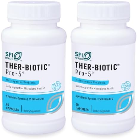 Klaire Labs SFI Health Pro-5 Probiotic, 60 Capsules | 25 Billion CFU High Dose Multispecies Gut Recolonization Support for Men & Women, Hypoallergenic & Dairy-Free