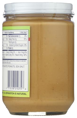 Teddie All Natural Peanut Butter, Smooth Organic, Gluten Free & Vegan, 16 Ounce Glass (Smooth - Organic, Pack of 1)