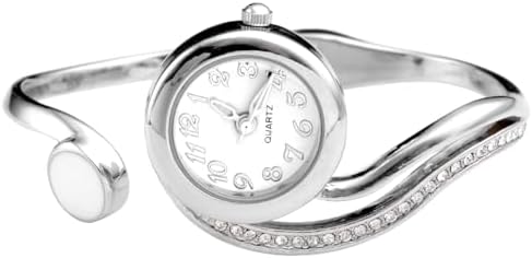 Top Plaza Women Casual Elegant Silver Tone Small Dial Bangle Cuff Bracelet Dress Analog Quartz Watch 6 Inches