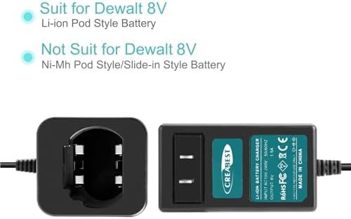 Creabest 8V Li-ion Battery Charger Compatible with Dewalt DCB080 DW4390 | DCF680N1 DCF680N2 DCF680G2 (Not for Ni-Mh/Ni-Cd Batteries)