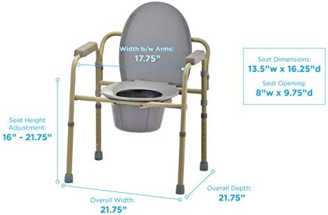 NOVA Medical Products Folding Commode, Over Toilet and Bedside Commode, Comes with Splash Guard/ Bucket/ Lid, Gray, 1 Count