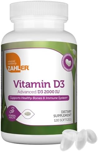 Zahler - Advanced Vitamin D3 2000 IU Softgels (250 Count) Kosher Vegetarian Friendly Vitamin D for Immune Support, Bone, Teeth & Muscle Health - Daily D3 Vitamin Supplement for Adults - Easy Swallow V