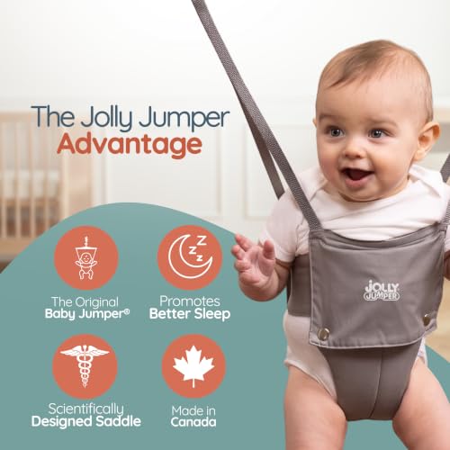 Jolly Jumper Classic (Grey) with Stand - Original Baby Jumper, Indoor and Outdoor Exercise Saddle Seat, Adjustable Height, for Infants up to 28lbs