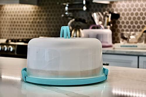 Top Shelf Elements Round Cake Carrier Two Sided Cake Holder Serves as Five Section Serving Tray, Portable Cake Stand Fits 10 inch Cake