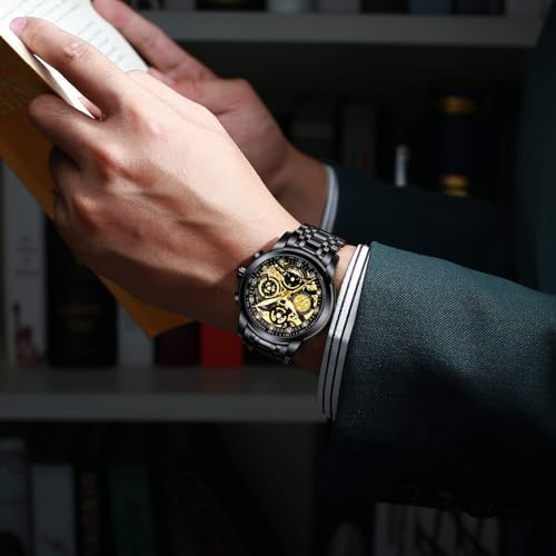 NEKTOM Watches for Men with Stainless Steel, Quartz Analog Watch with Date, Luxury Minimalist Dress Mens Watches, Chronograph Watch, 3ATM Waterproof
