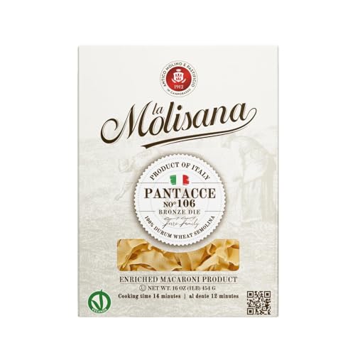 La Molisana Pantacce Toscane Pasta, 16 oz, Premium Italian Durum Wheat Semolina, High Protein 14%, Bronze Die Cut Rustic Pasta for Superior Sauce Grip