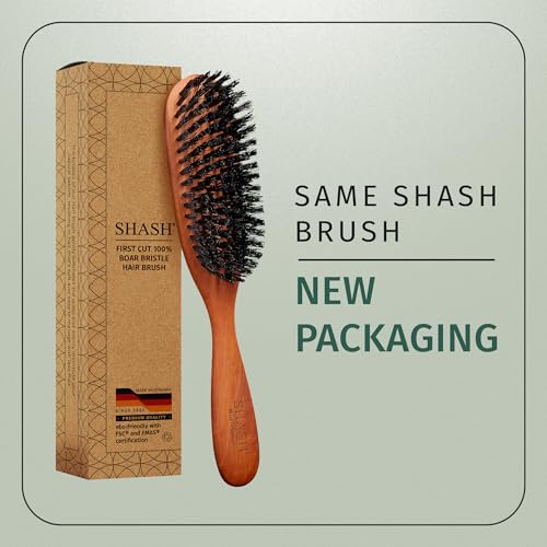 SHASH Classic German First Cut 100% Boar Bristle Hair Brush Since 1869 - Conditions Hair, Improves Texture, Exfoliates Scalp