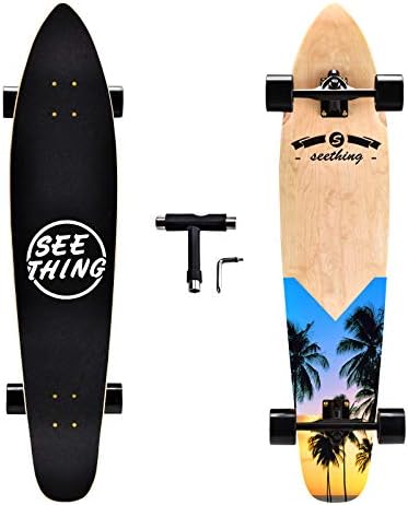 seething 42 Inch Longboard Skateboard Complete Cruiser Pintail, The Original Artisan Maple Skateboard Cruiser Pintail for Cruising, Carving