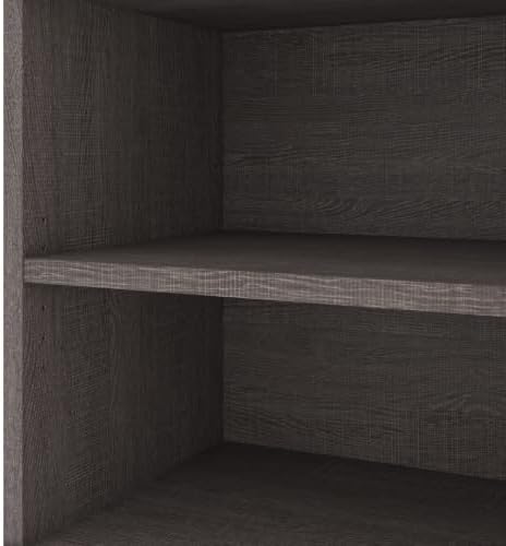 Bestar Pro-Linea 72W U-Shaped Executive Desk in Bark Grey | With Desk Shell, Credenza, Desk Bridge; for home or professional office use; 1 file drawer, 1 box drawer; Wood construction