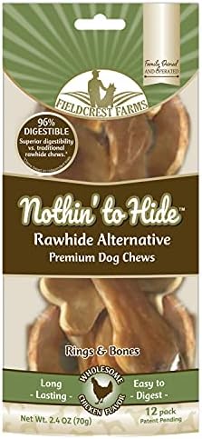 Fieldcrest Farms 3 Pack of Nothin' to Hide Chicken Rings and Bones, 12 Count Each, Rawhide Alternative Dog Chews