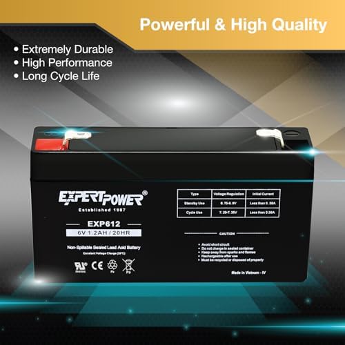 ExpertPower EXP612-1.2Ah 6V Rechargeable Battery, Alarm Battery Replacement for Security System, Home Alarm, GE XT Backup, Replaces DJW6-1.2