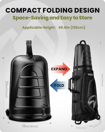 OutdoorMaster Golf Travel Bags for Airlines with Wheels and Hard Case Top | Protect Golf Clubs, 1680D Nylon Waterproof Fabric, Compact Folding, Accessories Compartment, Easy to Maneuver