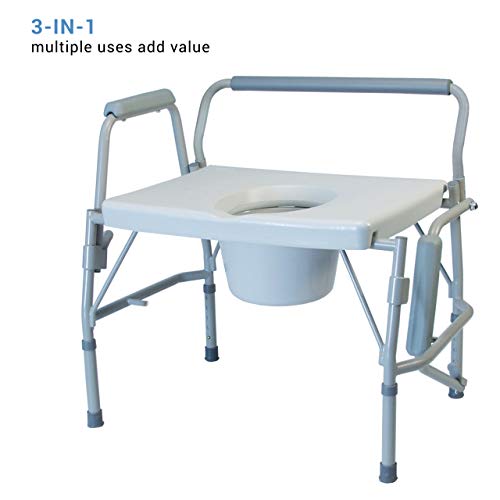 Lumex 3-in-1 Bariatric Bedside Commode – Raised Toilet Seat & Safety Rails, 600 lb Capacity, Extra-Wide Seat
