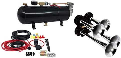 MPC 4 Trumpet Train Air Horn Kit - Fits Almost Any Vehicle: Truck, Car, Jeep, SUV. Includes Four Chrome Trumpets with All-In-One Air System: 110 PSI