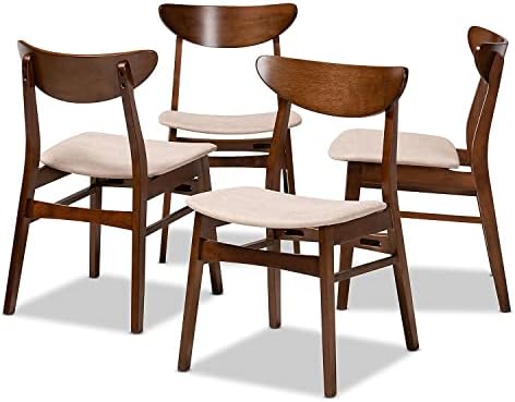 Baxton Studio Parlin Mid-Century Modern Transitional Light Beige Fabric Upholstered and Walnut Brown Finished Wood 4-Piece Dining Chair Set