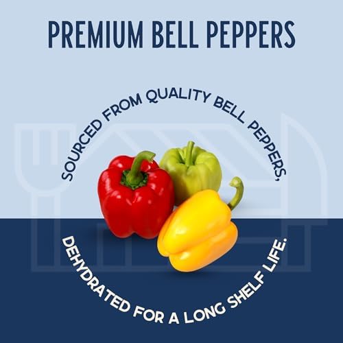 Harmony House Dried Mixed Bell Peppers, Diced – Dehydrated Vegetables for Cooking, Camping, Emergency Supply and More