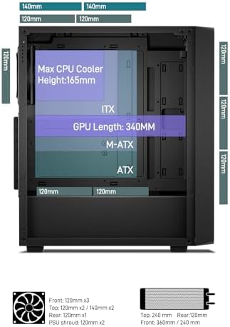 DARKROCK EC2 ATX Mid Tower Gaming Computer PC Case, Type-C Ready | Supports 50 Series Graphics Cards, Tempered Glass Side Panel