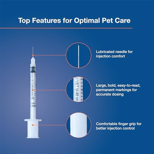 Carepoint Vet U-40 Pet Insulin Syringes, 29G x 1/2" 1/2cc, Comfortable Injection, Bold Permanent Markings for Accurate Dosage, Disposable, Box of 100