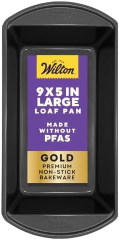Wilton Gold Non-Stick Loaf Pan, Made Without PFAS, 9 x 5 in. | Non-Stick Steel with Scratch-Resistant Coating, Resists Warping & Extended Handles