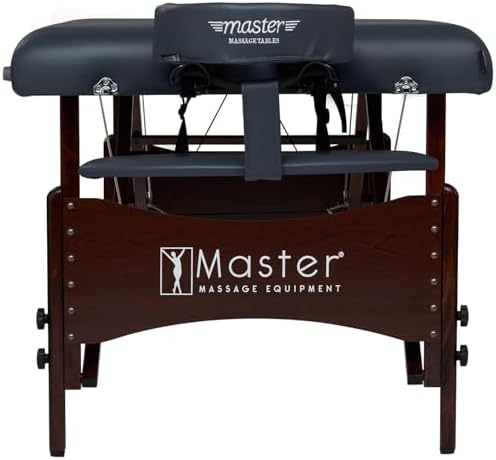 Master Massage Newport Portable Massage Table Package with Denser 2.5" Cushion, Walnut Stained Hardwood, Steel Support Cables, Pillows & Accessories, Royal Blue, 30"
