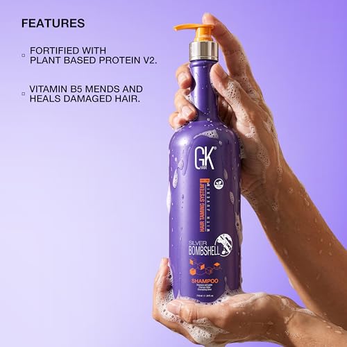 GK HAIR Silver Bombshell Purple Shampoo with Vitamin B5 9.5 Oz | Sulfate-Free Purple Toning Shampoo — Removes Brassy, Yellow & Orange Tones from Blonde, Gray, Silver & Bleached Hair