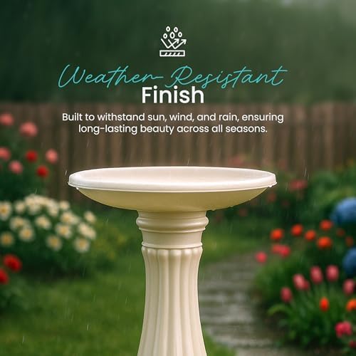 Union Products Bird Bath for Outside, Round Outdoor Patio Lawn and Garden Decor with Fillable Base for Stability, 17"D x 25"H, White
