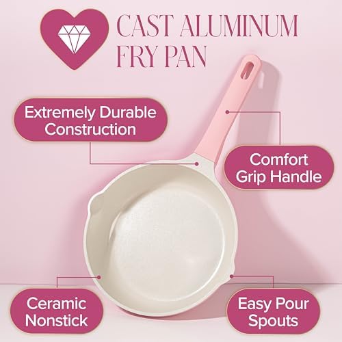 Paris Hilton Cast Aluminum Dutch Oven with Lid, Ceramic Nonstick Coating Made Without PFAS, PFOA, PFOS & PTFE, Heart Knob, 4.3-Quart, Pink