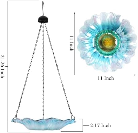 VCUTEKA Hanging Bird Baths Outdoor Glass Birdbath Feeder for Garden Decor