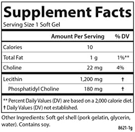 Carlson Lecithin, Non-GMO, 1200 mg, 100 Softgels | Nervous System Health; Liver Function; Unbleached Soy Lecithin