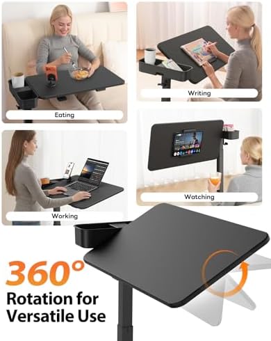SAIJI Magnetic Height and 360° Angle Adjustable Overbed Bedside Table Tray | Lengthened Over Bed Desk with Wheels