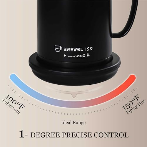 Brewbliss Temperature Control Smart Mug, 14 Oz, App-Controlled & Self-Heating Coffee Mug with 80 Min Battery Life