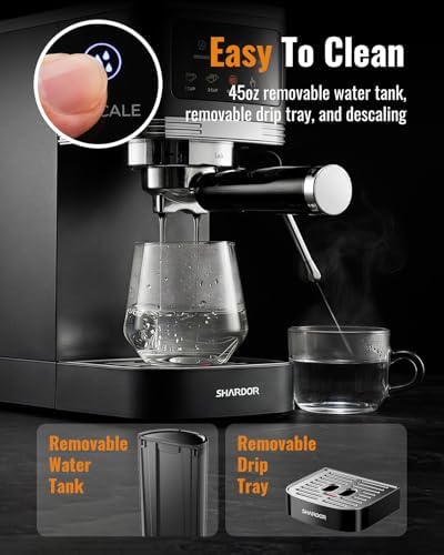SHARDOR Espresso Machine 20 Bar, Professional Espresso Machine with Milk Frother and Touchscreen, Expresso Coffee Machines with Adjustable Temperature,for Cappuccino, Latte, Stainless Steel, White