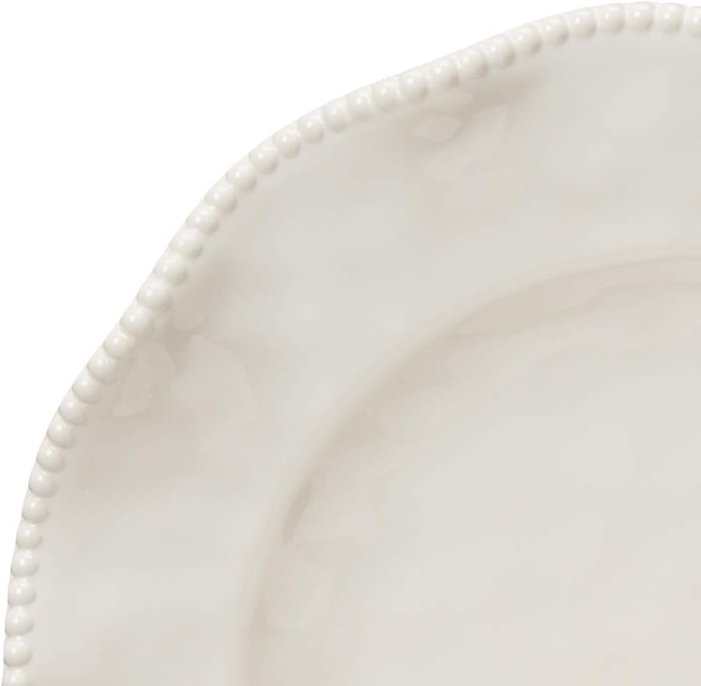 Perlette Off-White Beaded 12-Piece Dinnerware Set – Includes 4 Dinner Plates, 4 Salad Plates, 4 Bowls (7.5" x 2"