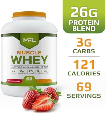 MFL Muscle Whey Protein l 28g of Protein l 8g BCAAs l Keto Friendly l Low Carbs l 5 lbs. (Vanilla Bean)