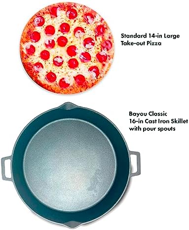 Bayou Classic 7439 16-in Cast Iron Double-Handled Skillet w/Pour Spouts Features Large Loop Handles Perfect For Breakfast Roast Pan Frying Sautéing